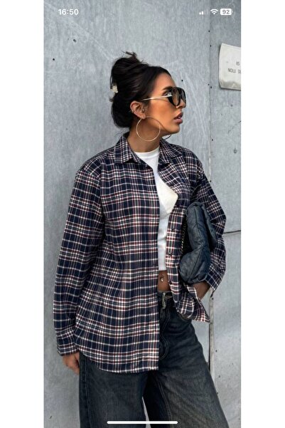 DMR STYLE Women's Oversized Plaid Long Sleeve Regular Shirt