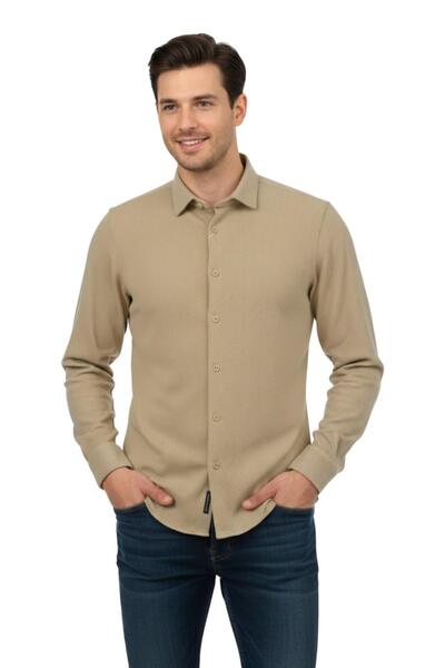ADVANTE Men's Winter Silim Fit Ribbed Knit Woven Shirt Bgl-St04935
