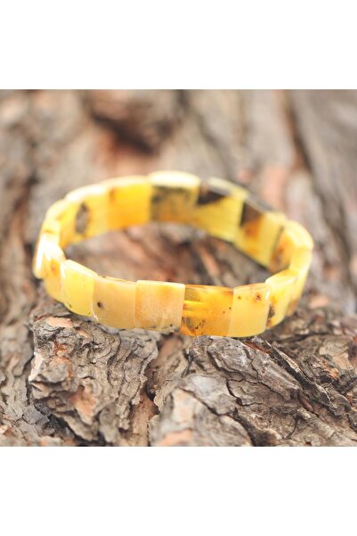 Taş Sandığı Kare Kesim Baltık Kehribar Bileklik – Doğal Gerçek Kehribar (Elas...