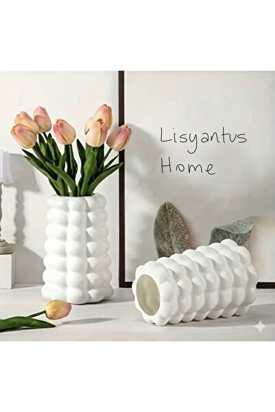 LİSYANTUS HOME Baloncuklu Beyaz Parlak Vazo/Çiçeklik/Kaşıklık Dekoratif Modern Vazo
