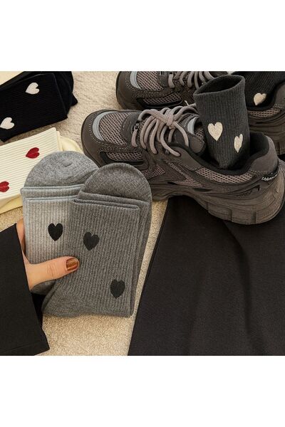 Sky Socks 4-Piece Economical Pack Heart-Shaped Gray Patterned Unisex Tennis Socks Set