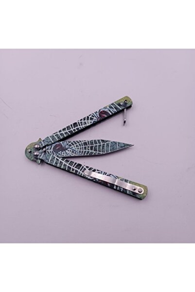 dalimag Butterfly Knife with Blade, Spider Pattern, Belt Attachment, 22 cm, Multicolor,