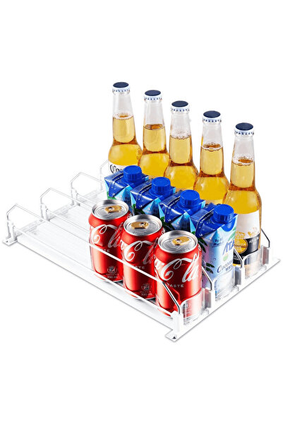 OferteTop Organizator Glisant pentru Frigider cu 3 Rânduri pentru Băuturi la Sticlă și Doză