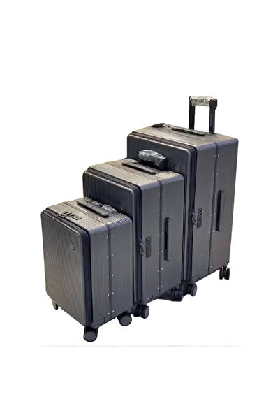NKX Set of Three Hard Shell Aluminum Trolley Suitcases with 4 Spinner Wheels Size 20*24*28