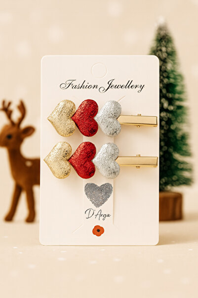 Darya Dd645 Gold Red Silver Heart Double Hairpin Set (3 Colors)