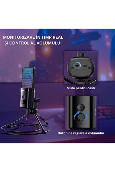 Velixo Μικρόφωνο USB M160, RGB, Σίγαση, Καρδιοειδές, Χαμηλού Θορύβου, Τρίποδο, Streaming, Gaming, Podcast, PC/PS4/PS5