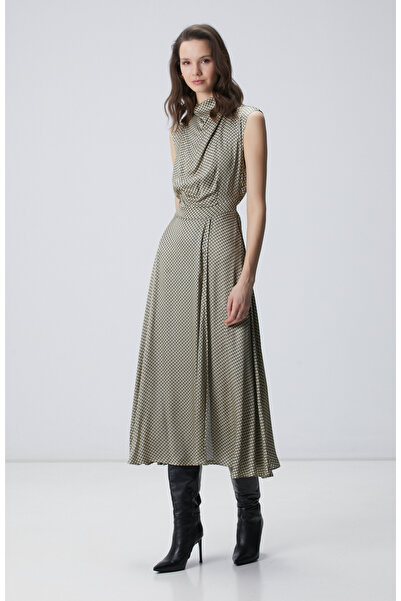 Network Sarı Desenli Midi Elbise