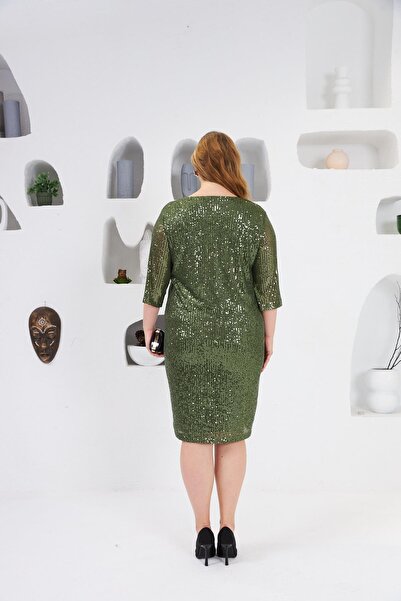 RMG Sequin embellished plus size evening dress - khaki