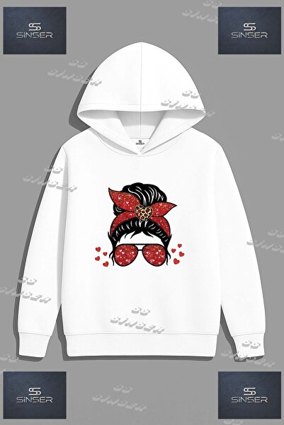 SS SİNSER Φούτερ Unisex με στάμπα  "GRIL KAFA KALPI DESEN GOZLULU " με κουκούλα