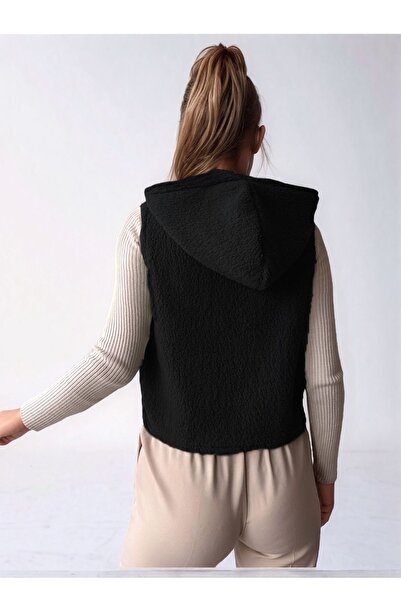 MAMAYAGA Жіночий жилет з капюшоном на кнопках, бічними кишенями, стильним коміром та плюшевою підкладкою