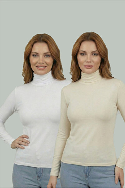 FATELLA Women's 2-Piece Stretch Fabric Flexible Half Fisherman Long Sleeve Wh...