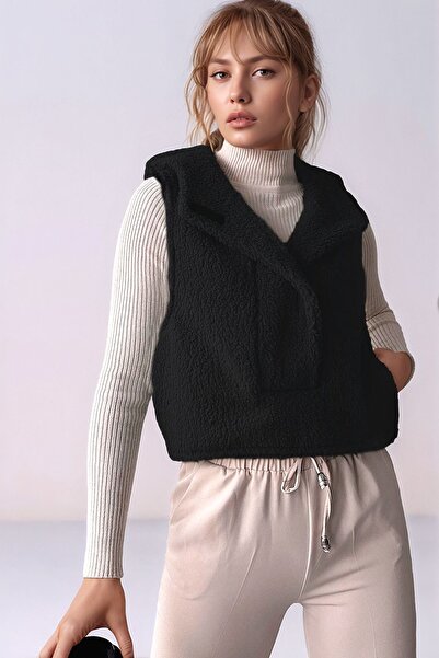 MAMAYAGA Жіночий жилет з капюшоном на кнопках, бічними кишенями, стильним коміром та плюшевою підкладкою