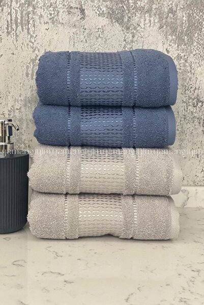 Özdilek Blossom ručnik za ruke i lice 4 komada-indigo-sivo