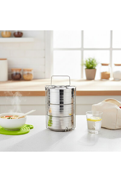 Elista 3-Piece Steel Bowl Food Carrying Storage and Lunch Box for Work Office School Gray Yk1430