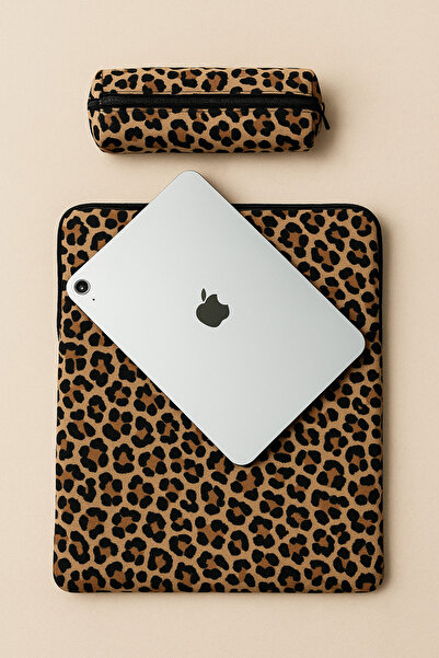 MADAMİNCİ Leopar Desen Tablet Kılıfı ve Kalemlik Seti – 2’li Şık ve Koruyucu Set