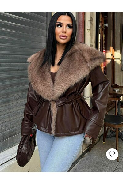 Bak'ap Премиум тенденция Вирусна кожена яке с кожа на яката и връзки