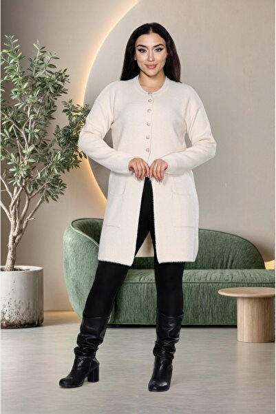 İmran Triko Knee Length Beard (Soft) Yarn Jacket - Two Pocket Knitwear Sweater New Season Elegance