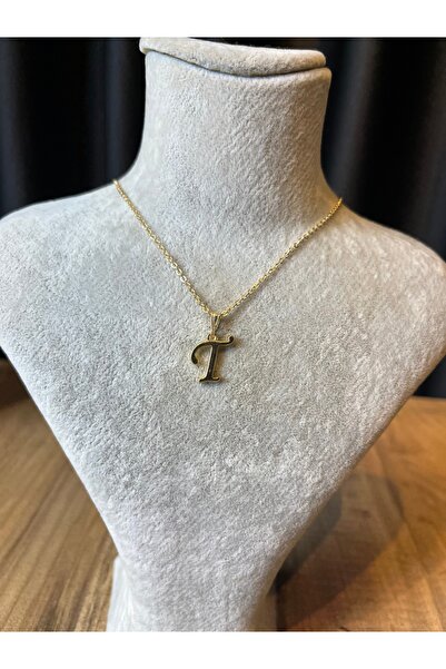 Mos Tespih Letter t Lacquer Coated Gold Tarnish-Free Chain Necklace
