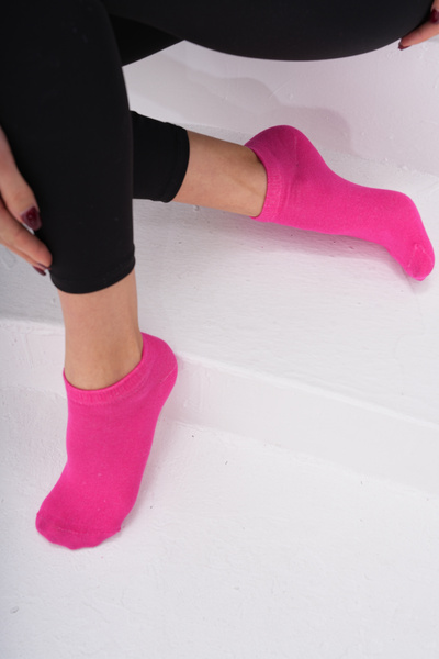 The huez 3-Piece Cotton Women's Socks, Soft Plain Booties Socks (Fuchia)