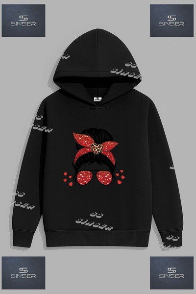 SS SİNSER Φούτερ Unisex με στάμπα  "GRIL KAFA KALPI DESEN GOZLULU " με κουκούλα
