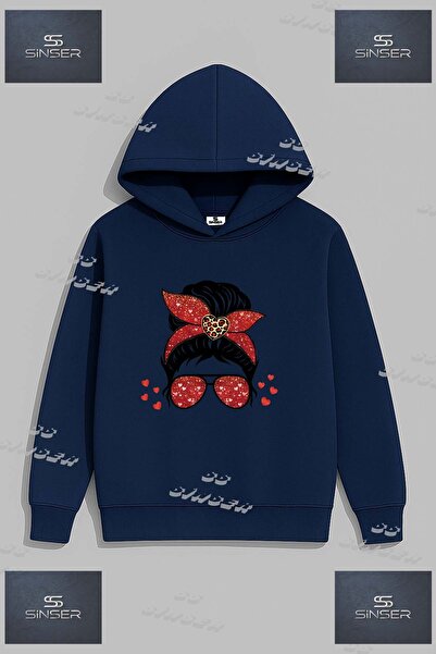 SS SİNSER Φούτερ Unisex με στάμπα  "GRIL KAFA KALPI DESEN GOZLULU " με κουκούλα