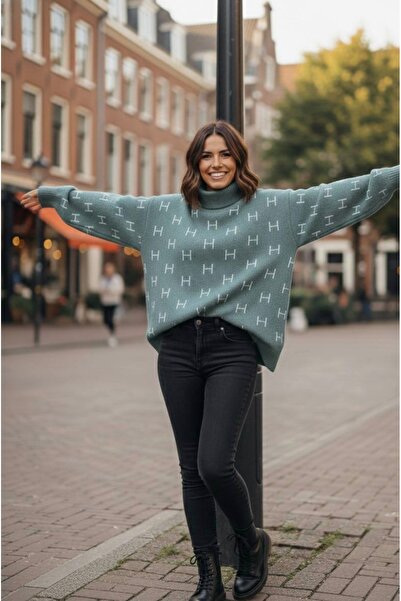 YusGos Women's Half Turtleneck Balloon Sleeve Oversized High Quality Winter Knitwear Sweater