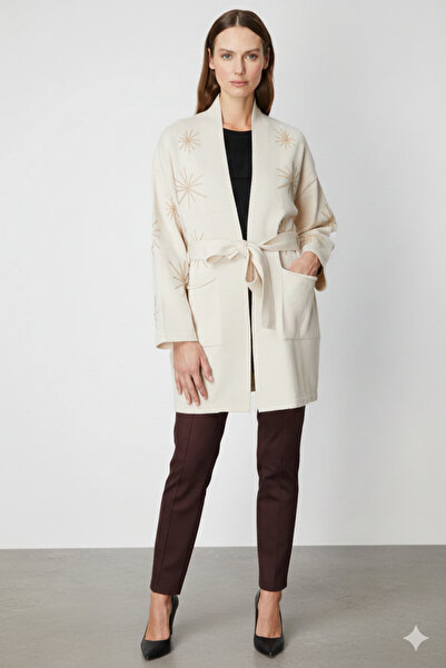 KATREGİYİM On Fashion Buy Belted Stone Embroidered Cardigan