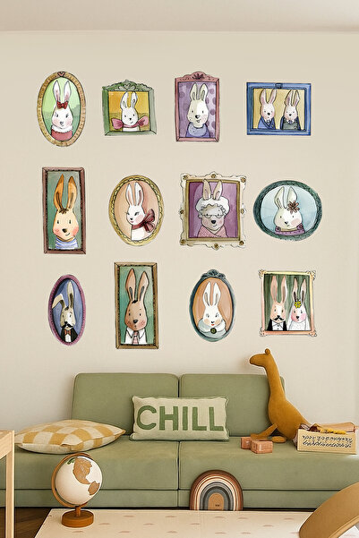 WALLHUMAN Tavşan Aile Galerisi – Çerçeveli Tavşan Portre Sticker Seti | Paste...