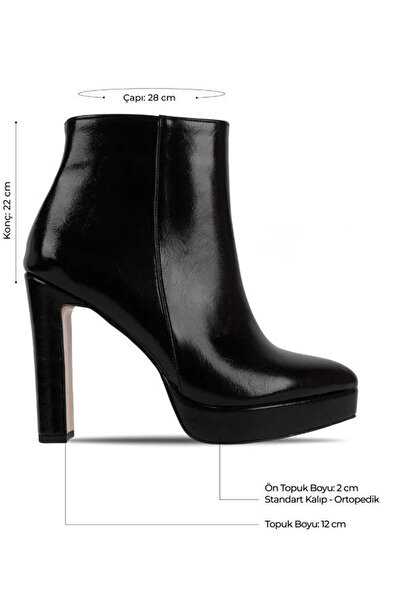 Afilli Γυναικείες μαύρες δερμάτινες μπότες με σέξι μυτερή πλατφόρμα με χοντρό ψηλό τακούνι με φερμουάρ κομψές μισές μπότες