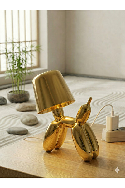 MİK Store Gold Balon Köpek Tasarımlı Şarjlı Masa Lambası - 3 Farklı Işık Modu