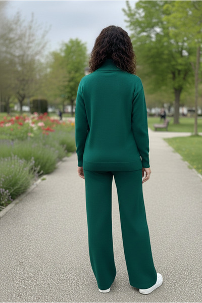 YusGos Women's Stripe Detailed Bottom Top Pants Sweater Knitwear Set