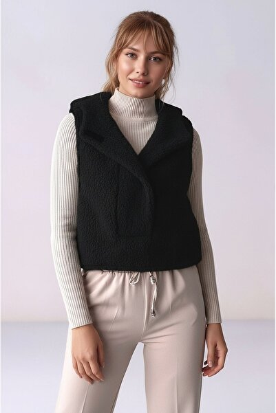 MAMAYAGA Жіночий жилет з капюшоном на кнопках, бічними кишенями, стильним коміром та плюшевою підкладкою