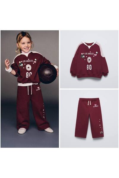 NOBLEKIDS La Ciel Paris Girls' Set with Embroidery and Print Detail – Sweatshirt & Flared Pants, Ages 2–7