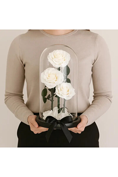 FOREVER ROSE in Glass Dome (White, Large) – Preserved 3 White Roses