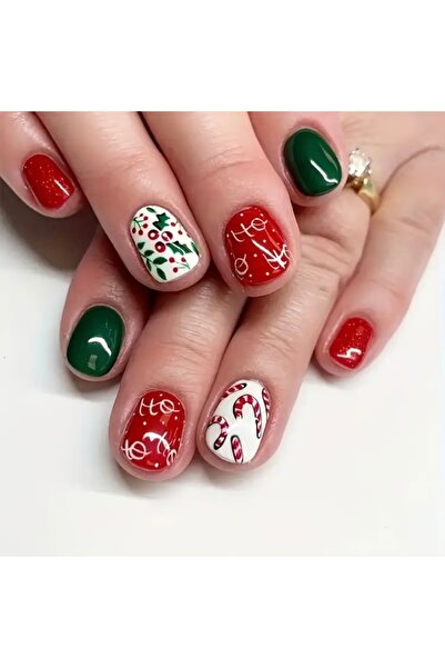 Accessories Hei Kırmızı Yılbaşı Temalı Kendinden Yapışkanlı Takma Tırnak Seti 24 Adet