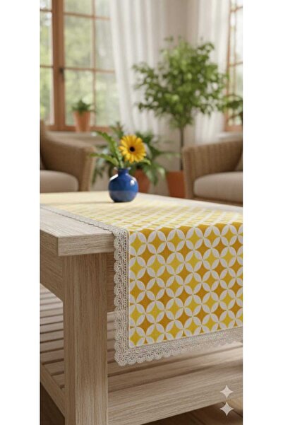 Rona Home Luxury Runner Yellow Star Patterned Lace Stylish Decorative Table Runner (Runner)