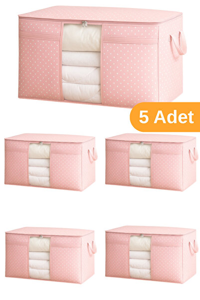 Serstil 5 Adet - Pencereli Yastık Yorgan Hurcu 75 X 40 X 40 Cm - Pembe Benekli