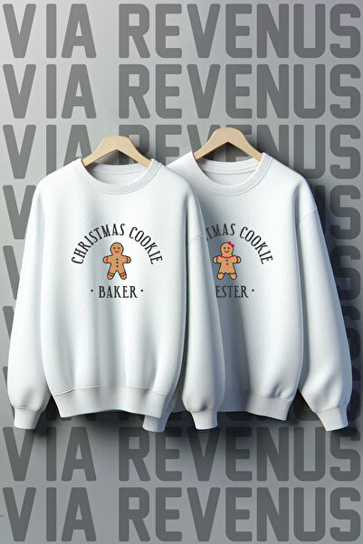 Vordevia Christmas Cookie New Year Christmas Printed Crew Neck 3 Thread Ş Fleece-Lined Lover Combination Sweatshirt