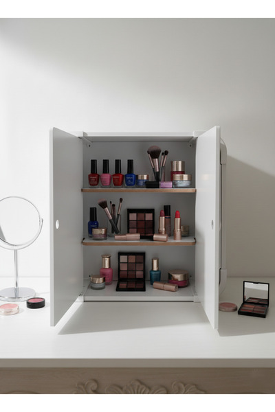 en-concept Luxury Gümüş Detaylı Makyaj ve Aksesuar Dolabı