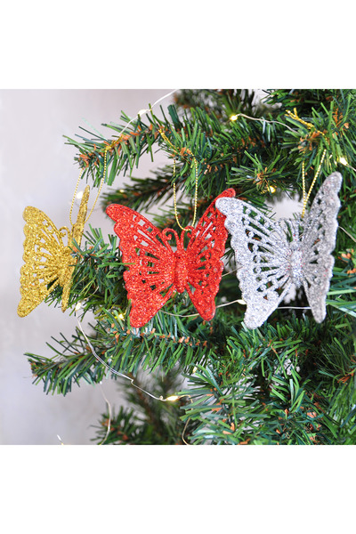 Party City Set de 3 ornamente pentru brad de Crăciun, fluture cu sclipici – o...