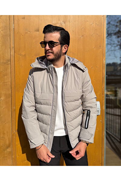 Avni Ceylan Nordlite Beige Inflatable Hooded Men's Coat