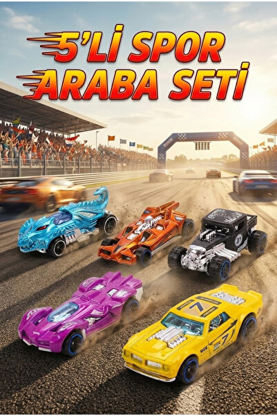 craftivio Metal Gövdeli 5'li Spor Araba Seti - 1:64 Ölçekli Diecast Yarış ve ...