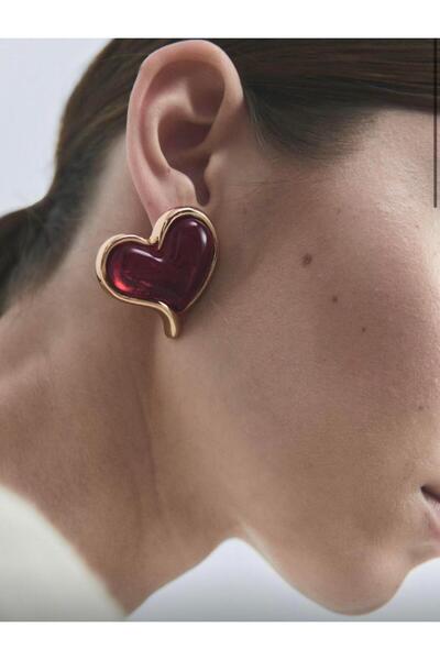 Venus Design Çelik Kırmızı Kalp Küpe