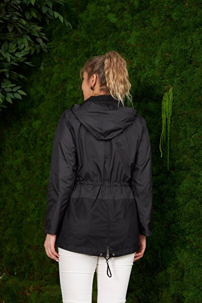 RMG Large size trench coat with net detail