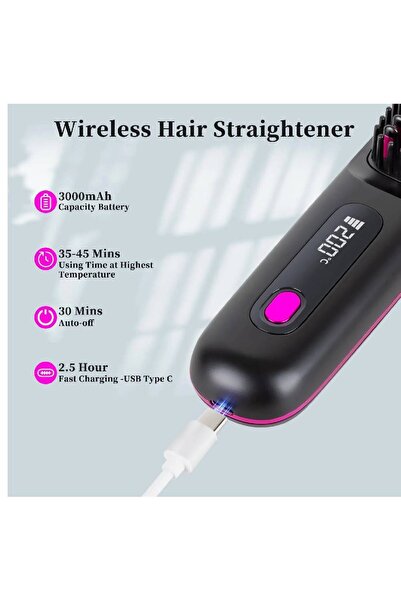 HYX Brush Pro Portable Cordless Straightener Brush & Curler 2-in-1