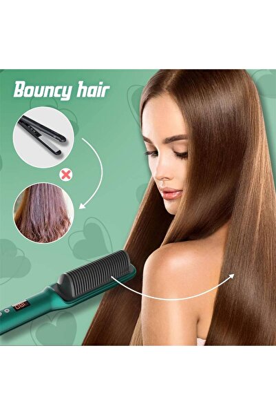 HYX 2-in-1 Hair Straightener Brush, 5 Temperature Settings, Ceramic Coated, Anti-Scald