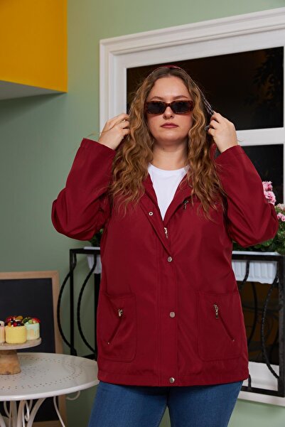 RMG Large size trench coat with plaid detailed inner lining