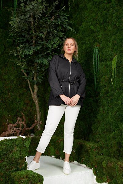 RMG Large size trench coat with net detail