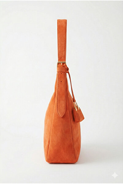 KISCHE Women's Shoulder Bag Suede Orange Casual Lined Zippered Adjustable Charmlı Women's Bag Lisa
