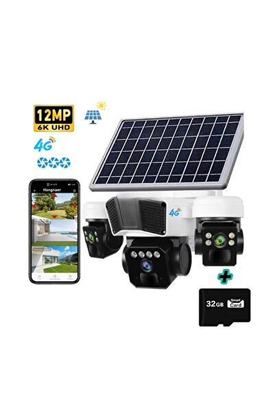 hoffmans Triple Surveillance Camera and Solar Panel 4G - 6K, 12 MP, 3 Lenses, 16,000mAh Battery, IP66
